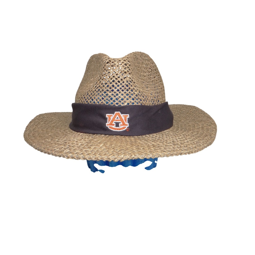 The Game Auburn Tigers Mens Straw Fedora Hat Tan Brown Embroidered AU Logo 4173